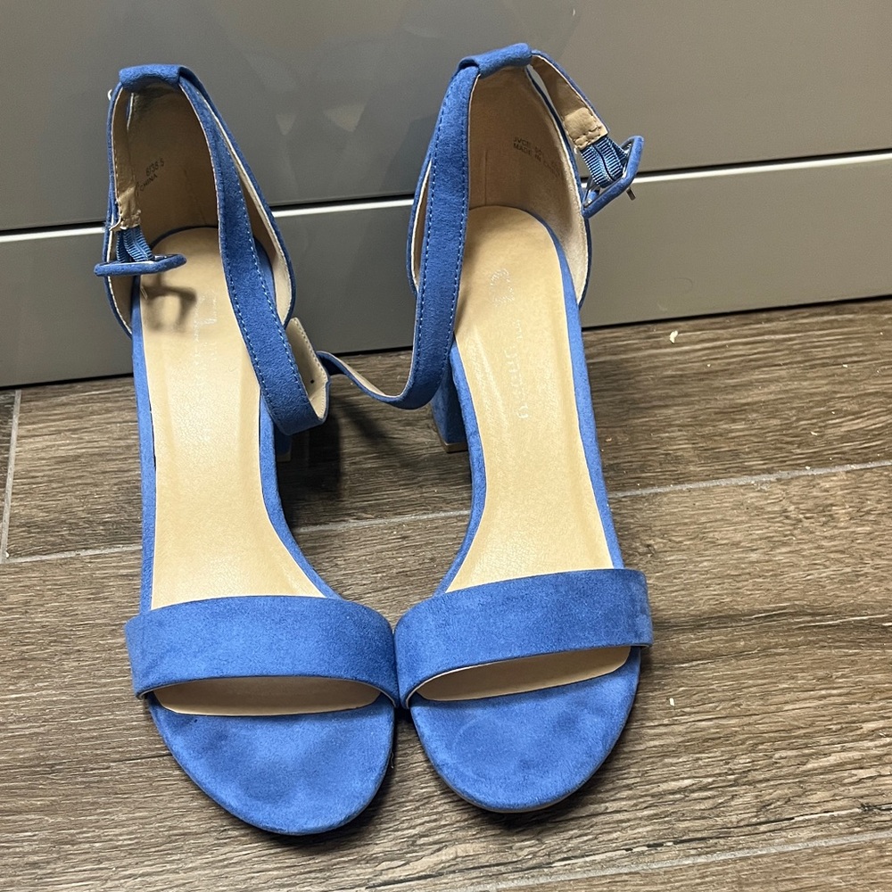 Chinese Laundry Royal Blue Suede Ankle-Strap Block Heels